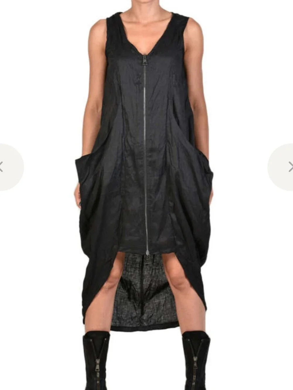 Michael Kors 100% Silk Full Zip Dress Dark Gray V-Neck Sleeveless Size 0 Grunge